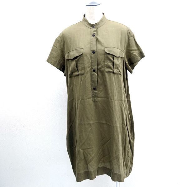 ★ マカフィー ワンピース 半袖 コットン カーキ ペチコート付き サイズ38 12-06-52-06341 (0220422662)拍卖