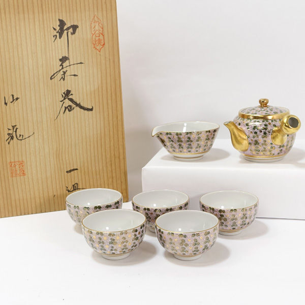 ★ 九谷焼 九谷仙龍 和食器 九谷焼 花詰金彩 茶器揃(急須 湯冷まし 湯呑5) (0220474306)拍卖