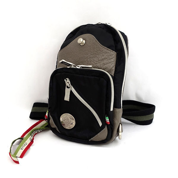 ■ オロビアンコ ボディバッグ ナイロン レザー ブラック グレー (0990013168)拍卖