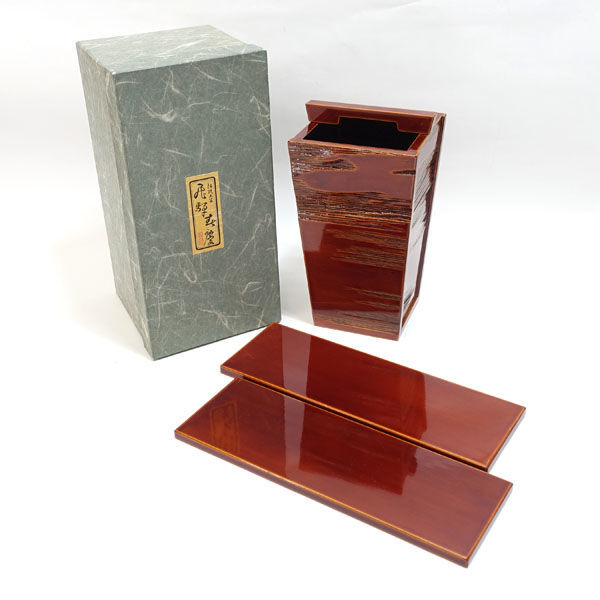 ★ 飛騨春慶塗 花器 飛騨春慶塗 手桶花器(敷板2枚付) (0220491813)拍卖