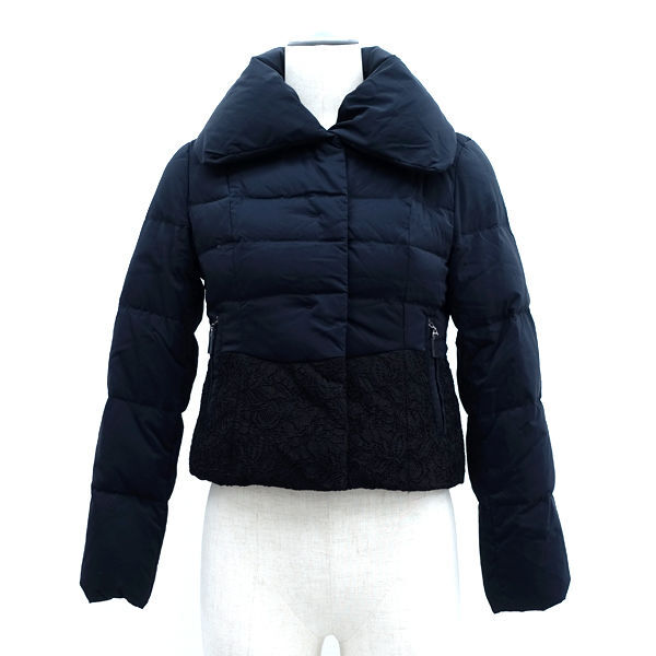 ★ エムプルミエブラック ダウンジャケット ショート丈 レース ブラック サイズ32P(XS) C218-603 (0220503829)拍卖