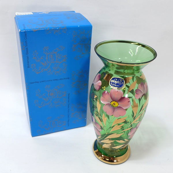 ★ BOHEMIA 花器 ボヘミア グレン ハンドペイントフラワーベース 8125/23.5/20195 (0220505179)拍卖