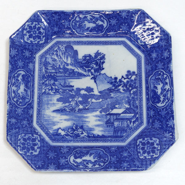 ★ 和食器 蔵出しアンティーク 染付山水 角皿 (0220510540)拍卖