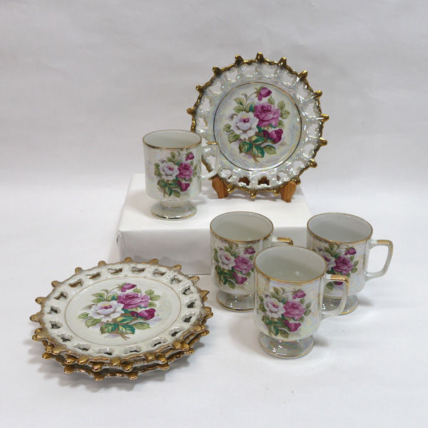 ★ TOSEN 洋食器 昭和レトロ ローズ マグ&プレート 4客セット パール金彩 (0220511175)拍卖