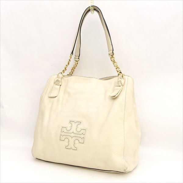 ■ トリーバーチ セミショルダー トートバッグ ホワイト ゴールド もみ革 (0990013734)拍卖