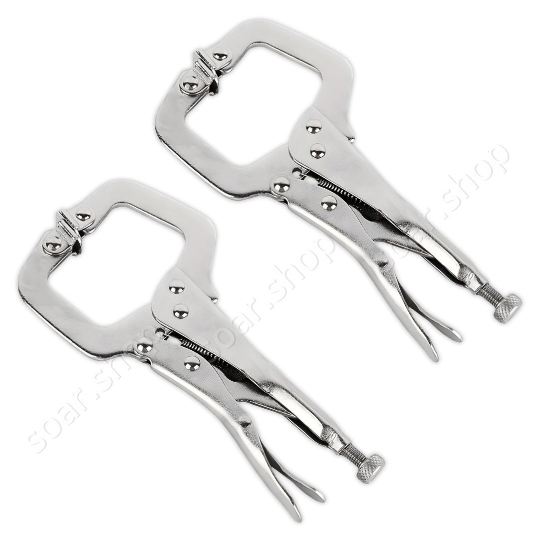 C型 バイスプライヤー 2個セット 18cm 6インチ 固定 クランプ 万力 バイスグリップ ロック 平口 クリップ 溶接 板金 木工 大工 DIY 工具拍卖