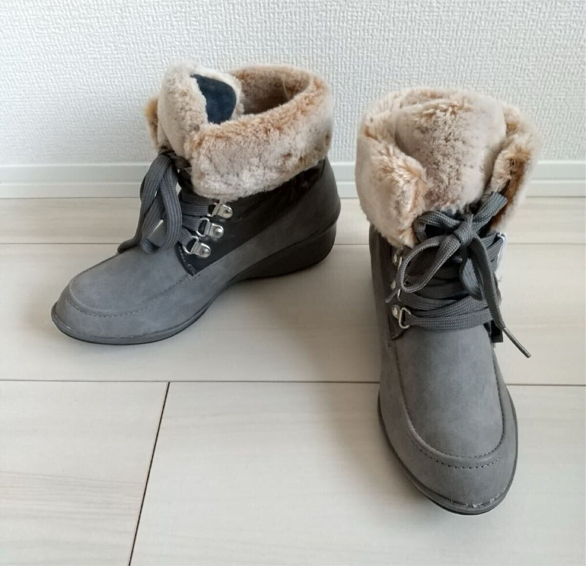 ◎(523)ELLESPORT グレー ショートブーツ(23.0cm)拍卖