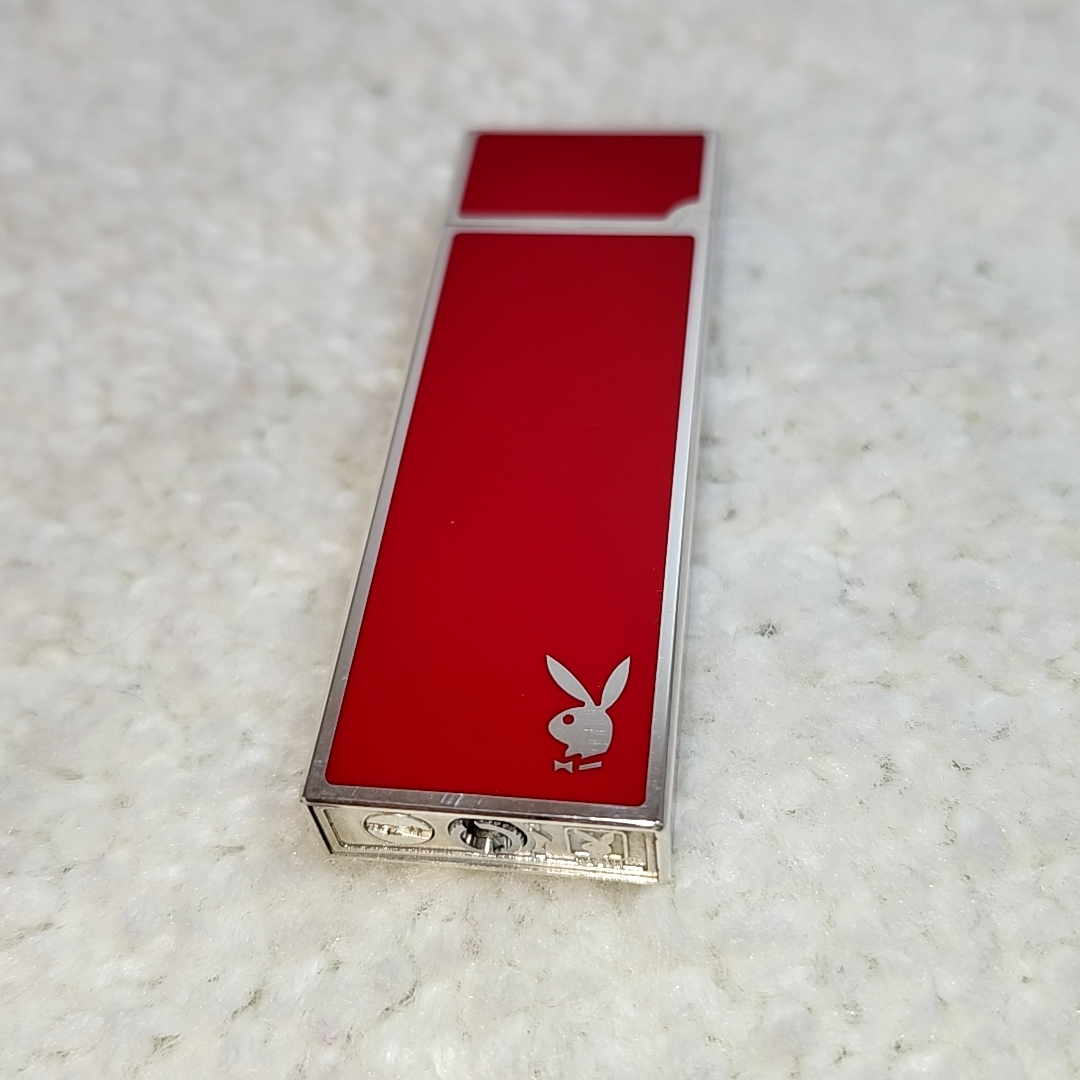 プレイボーイ PLAYBOY レッド×シルバー ガスライター 美品拍卖