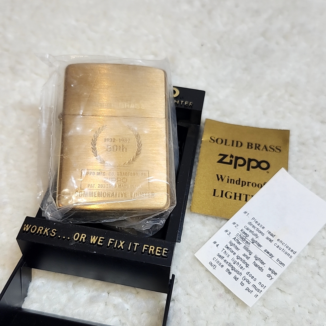 zippo ソリッドブラス コメモラティブ 50周年記念 ダブルイヤー 1932-1987年製拍卖