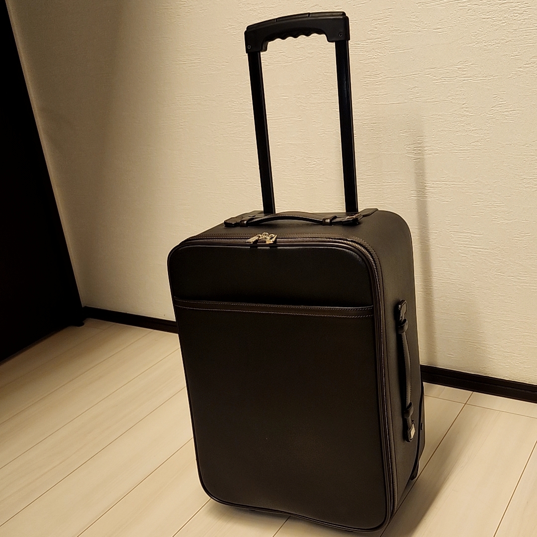 ダンヒル DUNHILL サフィアーノレザー 仔牛革 オールレザー ダークブラウン 2輪 スーツケース キャリーバッグ 美品拍卖