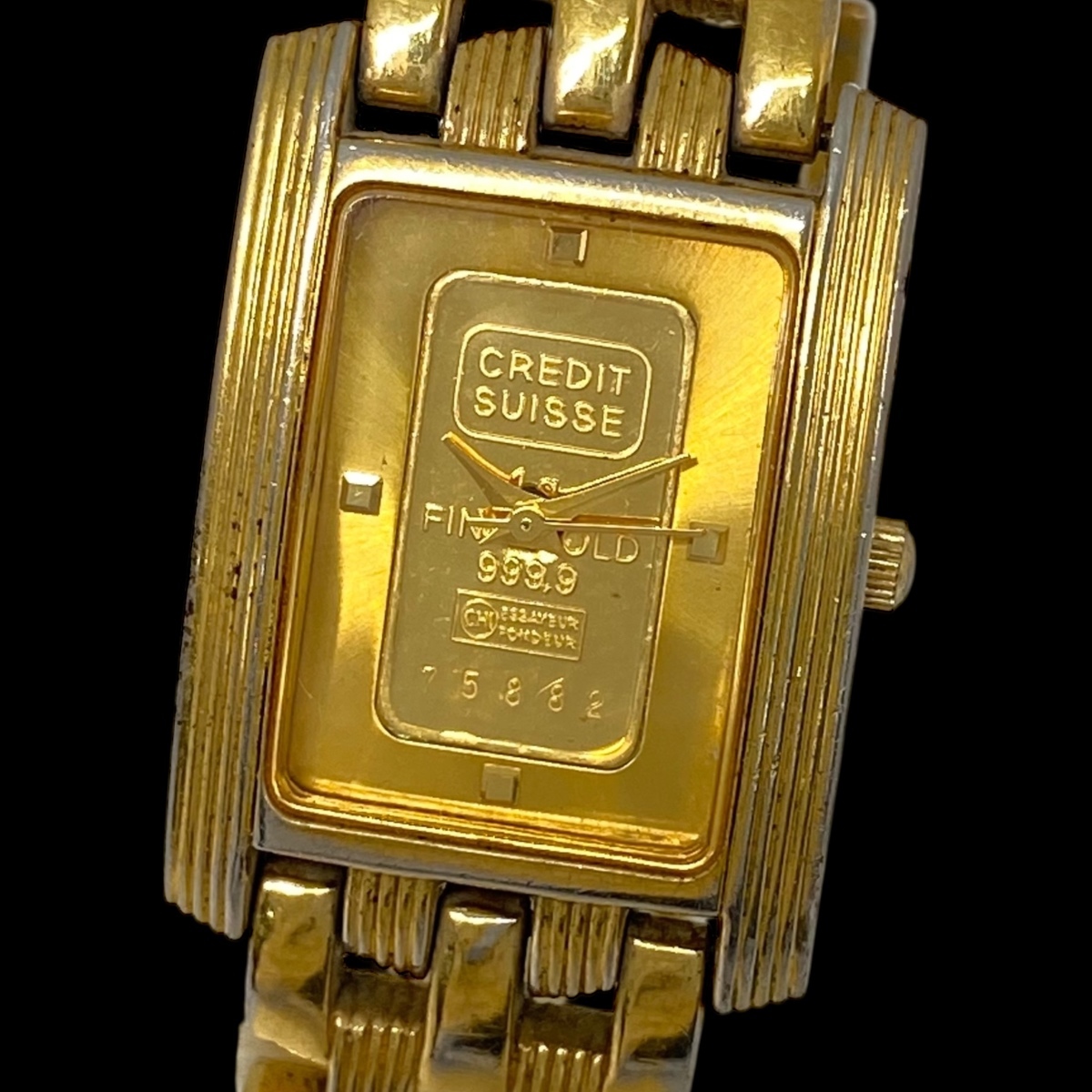 2510T032 CREDIT SUISSE クレディスイス インゴットウォッチ レディース腕時計 現状品 クォーツ FINE GOLD 999.9 1g 3針 スクエア拍卖