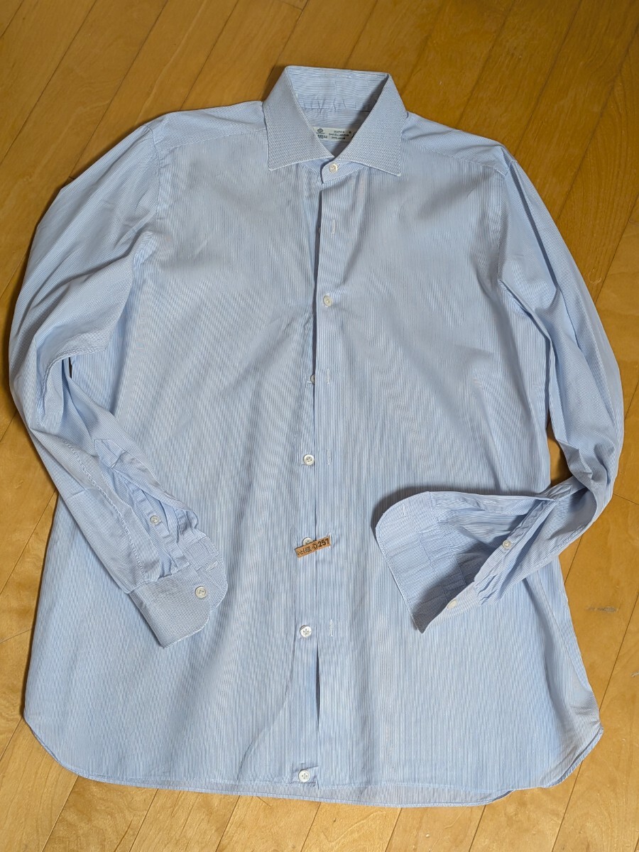 貴重☆LUIGI BORRELLIルイジボレッリ ■コットンドレスシャツ ストライプ ☆長袖イタリア製拍卖