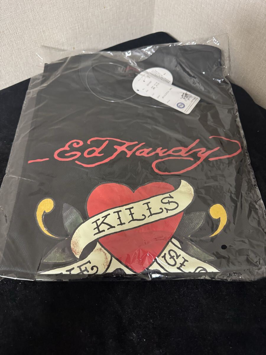 Ed Hardy エドハーディー Tシャツ ブラック メンズ Lサイズ メッシュ 丸襟 新品 未開封 正規品拍卖