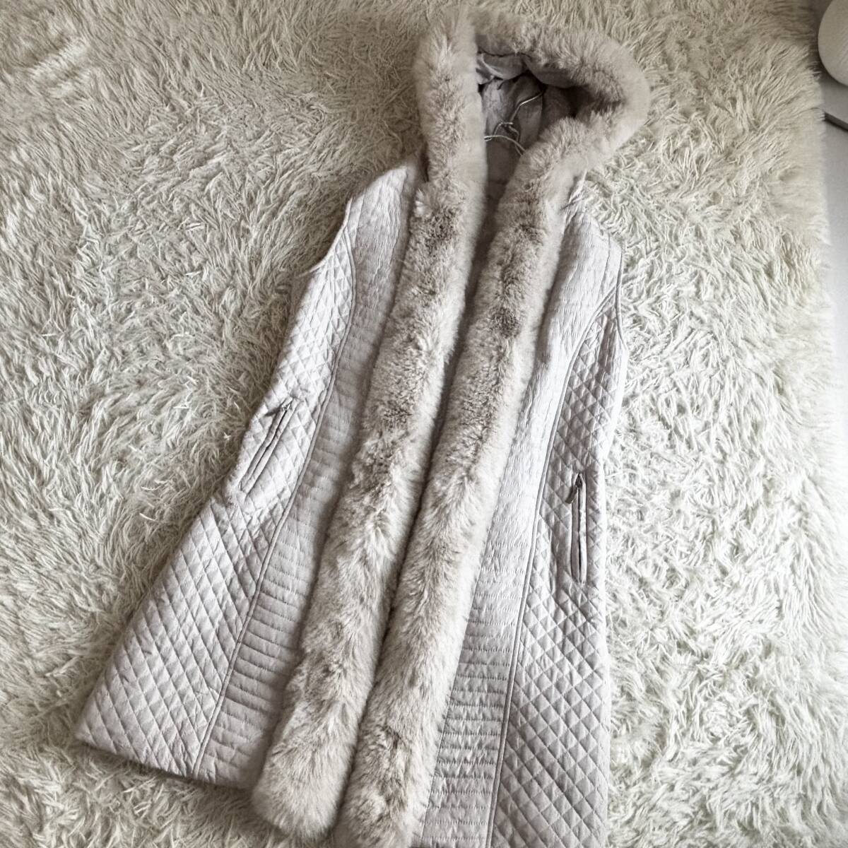 ⑥ 極美品 一宮繊維 ノアージュ noa-ge ファー フーディー キルティング 中綿 ベスト ロング M拍卖