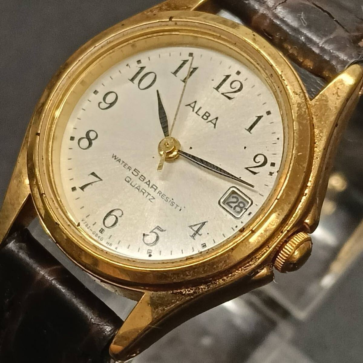T286【レア】 SEIKO セイコー ALBA アルバ V782 0500 腕時計 デイト クウォーツ 3針 白文字盤 デイト アナログ ヴィンテージ Y2K 80s拍卖