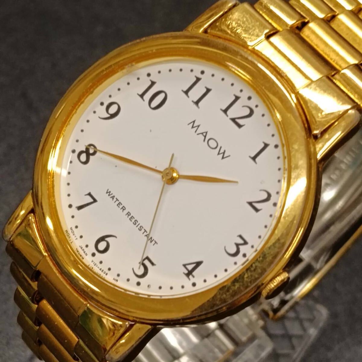T174【レア】 maow マオ 腕時計 クウォーツ 3針 白文字盤 アナログ ヴィンテージ アクセサリー ゴールド Y2K 80s拍卖