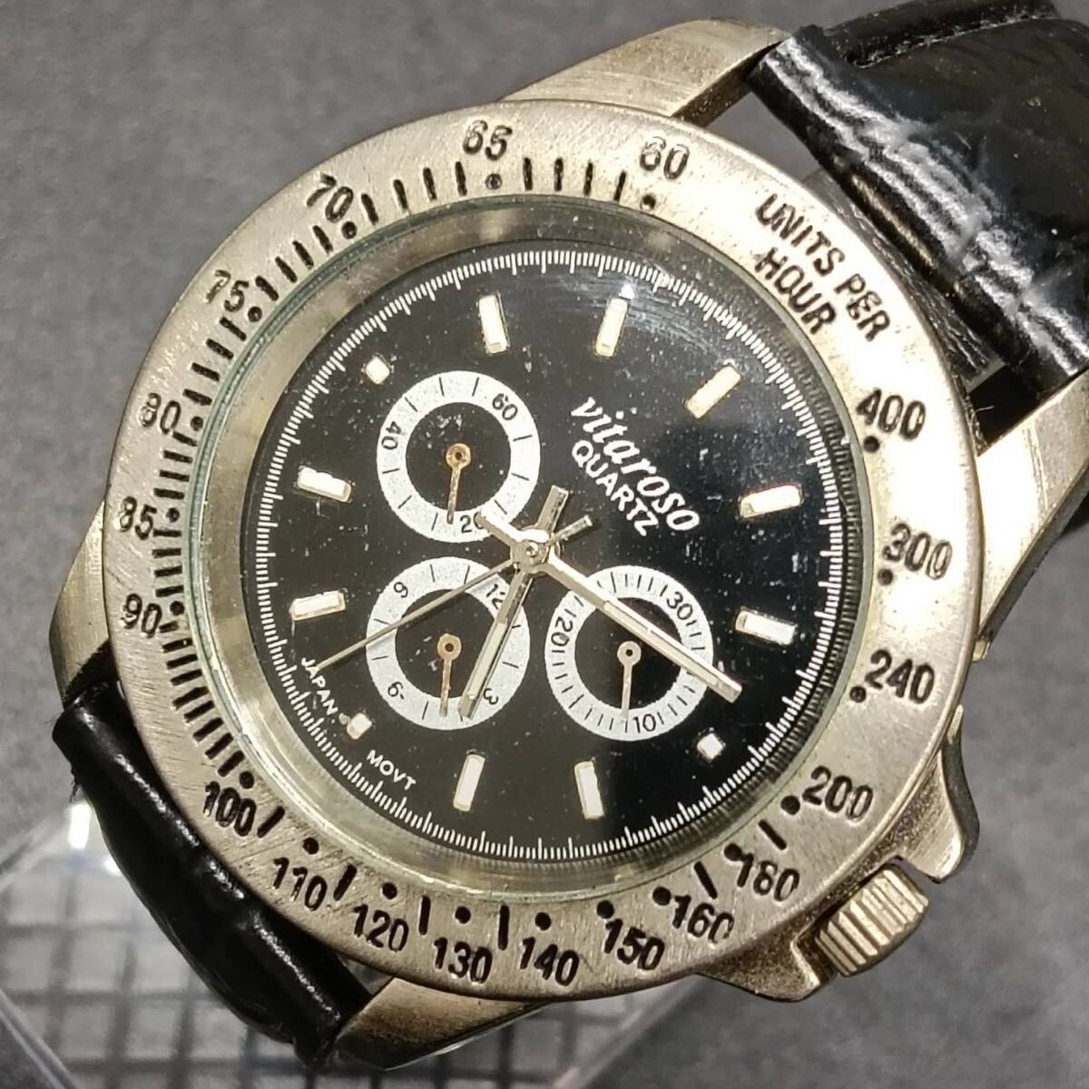T193【レア】 vitaroso ヴィタロッソ 腕時計 クウォーツ 3針 黒文字盤 デイト アナログ ヴィンテージ アクセサリー シルバー色 Y2K 80s拍卖