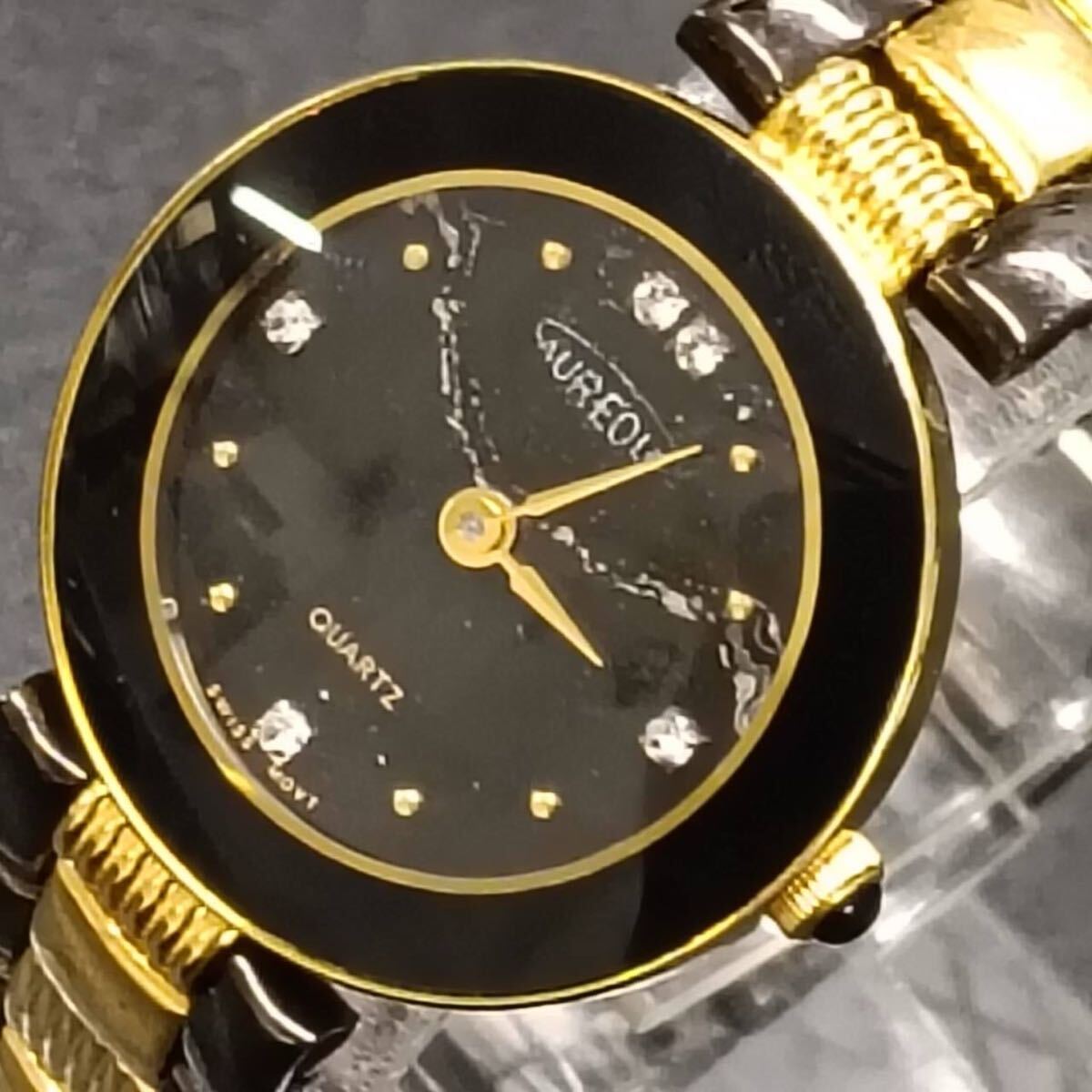 T181【レア】 AUREOLE オレオール 腕時計 クウォーツ スイスムーブ 2針 黒文字盤 アナログ ヴィンテージ アクセサリー ゴールド色 Y2K 80s拍卖
