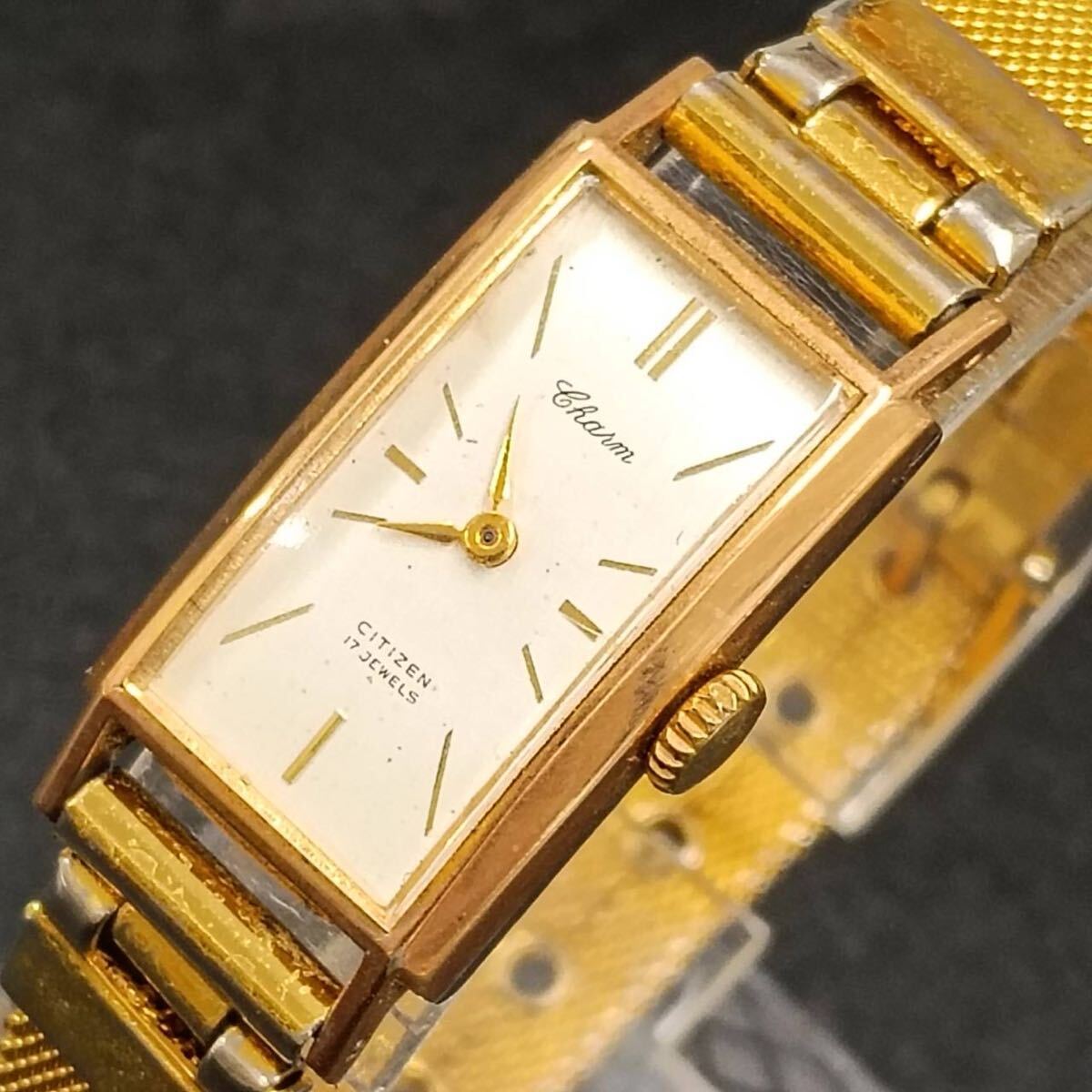T255【動作品】 CITIZEN シチズン Charm チャーム 腕時計 C.G.P C5712 手巻き 17石 2針 白文字盤 ヴィンテージ ゴールド色 Y2K 80s拍卖