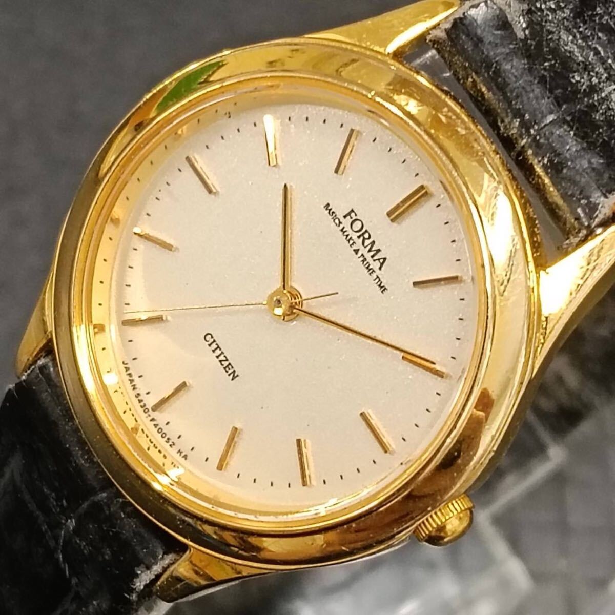 T256【レア】 CITIZEN forma シチズン フォーマ 腕時計 5430 クウォーツ 3針 白文字盤 デイト アナログ ヴィンテージ ゴールド色 Y2K 80s拍卖