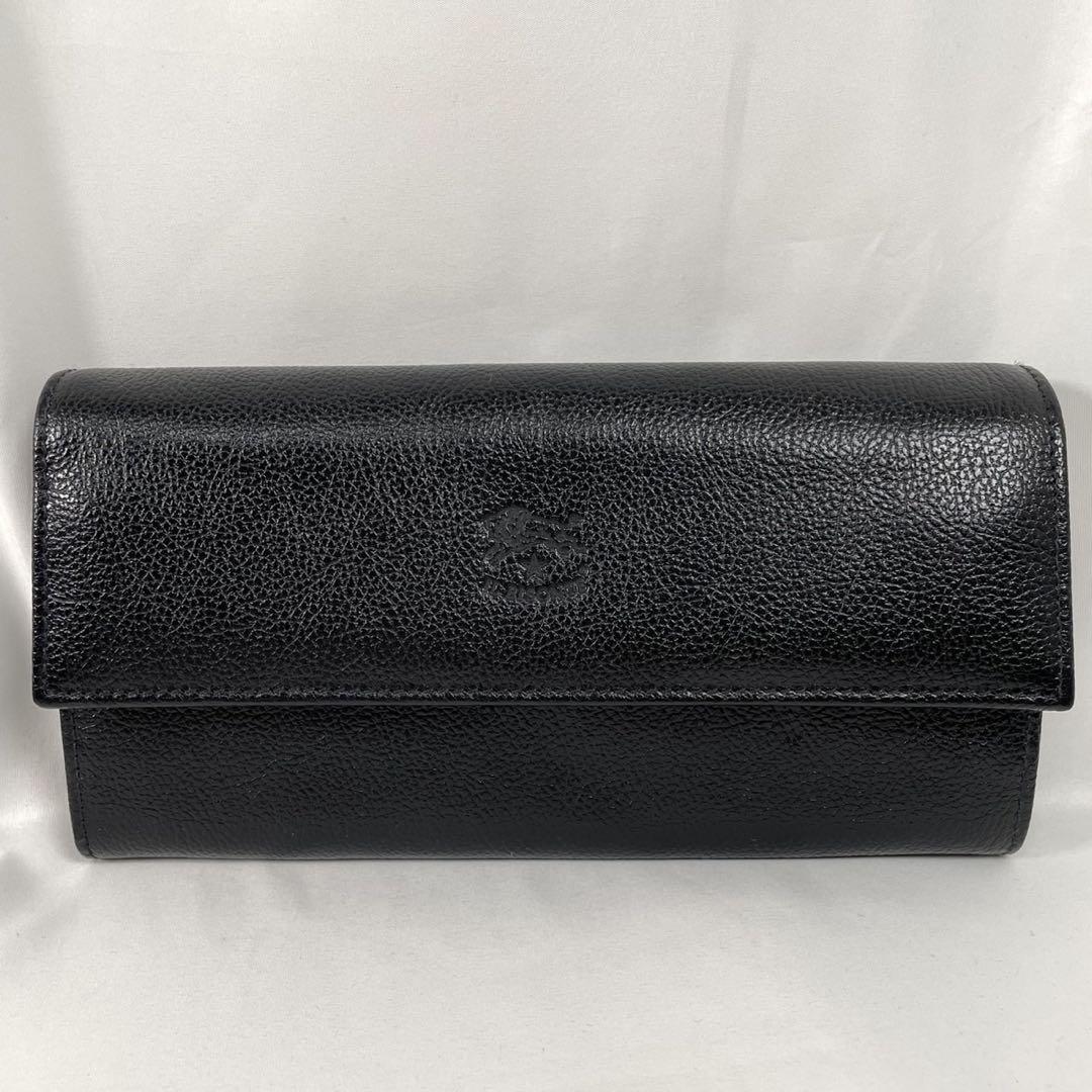 IL BISONTE イルビゾンテ 長財布 ロングウォレット フラップ レザー 本革 ブラック 黒拍卖