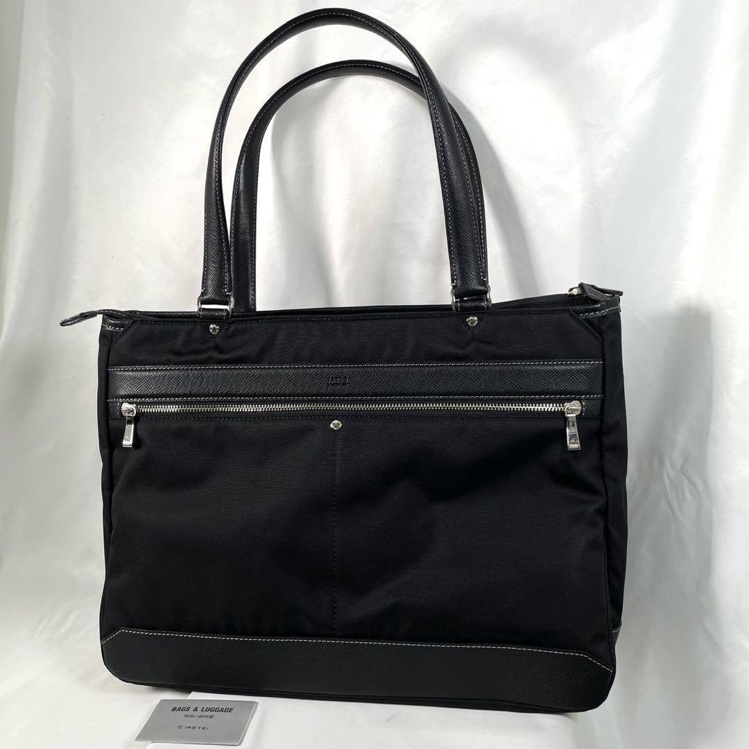 未使用 TAKEO KIKUCHI タケオキクチ トートバッグ ビジネスバッグ A4 肩掛け ナイロン レザー 本革 ブラック 黒拍卖