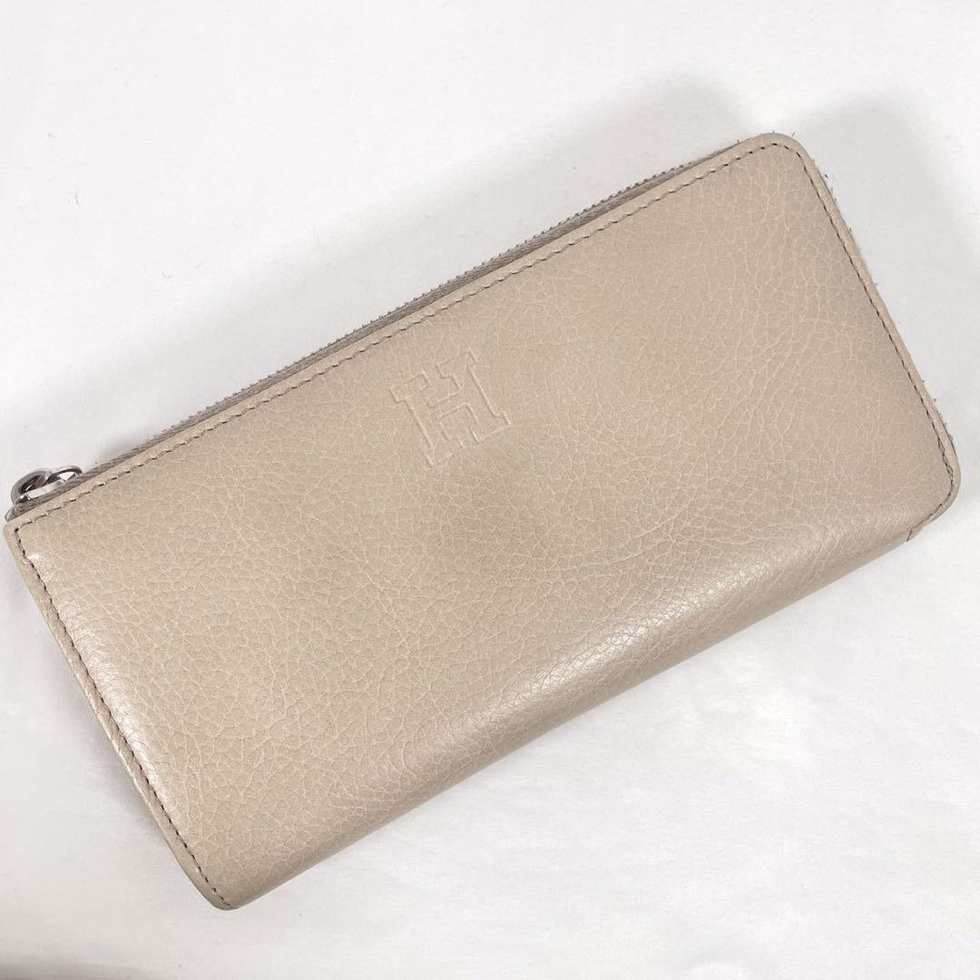 美品 HIROFU ヒロフ 長財布 L字ファスナー ロングウォレット レザー 本革 ベージュ拍卖