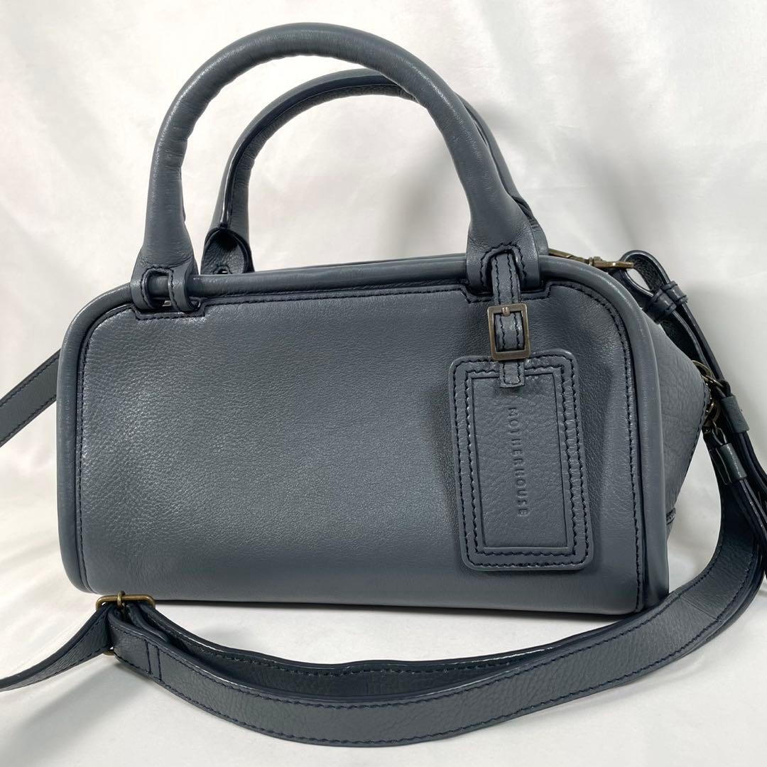 美品 MOTHER HOUSE マザーハウス ハンドバッグ ショルダーバッグ ミニボストン 2way レザー 本革 スモーキーグレー拍卖