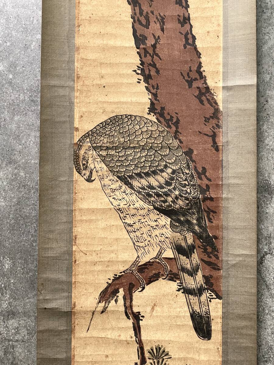 浮世絵 樹下石上筆「松鷹図」江戸時代の浮世絵師 戯作者 柱絵■木版画 錦絵 古書 古典籍 古美術 骨董 ■a847拍卖