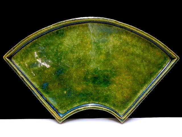 3QV売切!税無し☆三成?☆和食器☆扇型皿☆盛皿☆和会食☆和懐石☆料亭☆陶器☆緑/グリーン☆現状☆現品限り☆1024-1拍卖