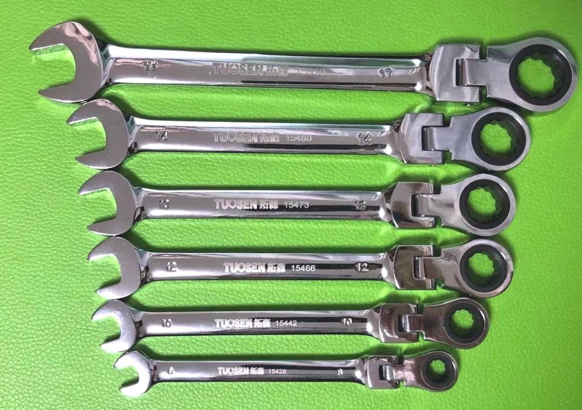 TS-100131首振り☆ラチェットレンチ& 8、10、12、13、14、17mm☆ 6本組 収納ポーチ付 72ギア拍卖