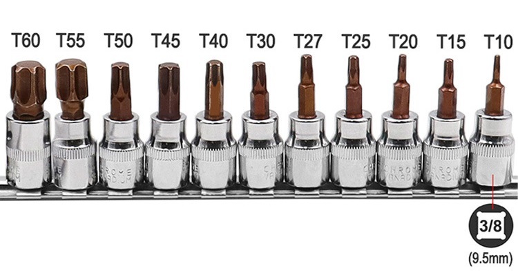 トルクスソケットレンチ11点セット☆ホルダー付 ☆T10/T15/T20/T25/T27/T30/T40/T45/T50/T55/T60☆ 3/8拍卖