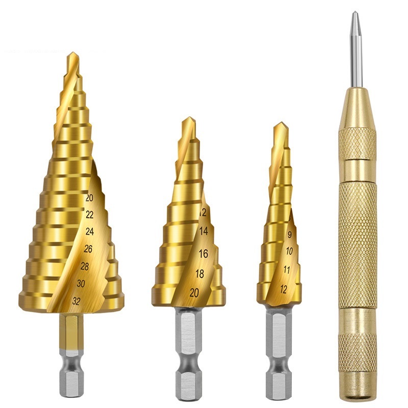 ステップドリル3本&オートセンターポンチセット☆インパクト ドライバー六角軸☆HSS鋼拍卖