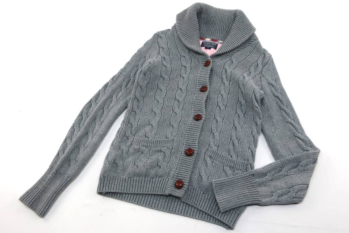 【M送900円】1918 POLO JEANS COMPANY ポロジーンズカンパニー ケーブルニットカーディガン グレー S くるみボタン カシミヤ5%混拍卖
