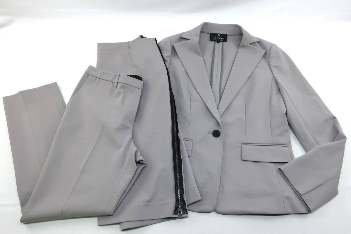 【送900円】2084 LANVIN COLLECTION ランバンコレクション セットアップ/3点スーツ ジャケット&スカート&パンツ グレー 42&40拍卖