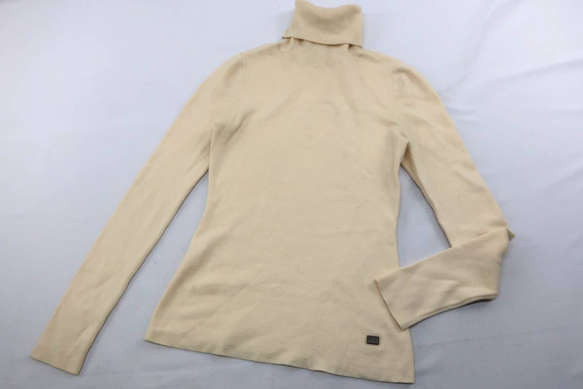 【M送900円】2112 FOXY フォクシー タートルネックニットカットソー ロングスリーブ 長袖 トップス ロゴ 毛100% ベージュ 38拍卖