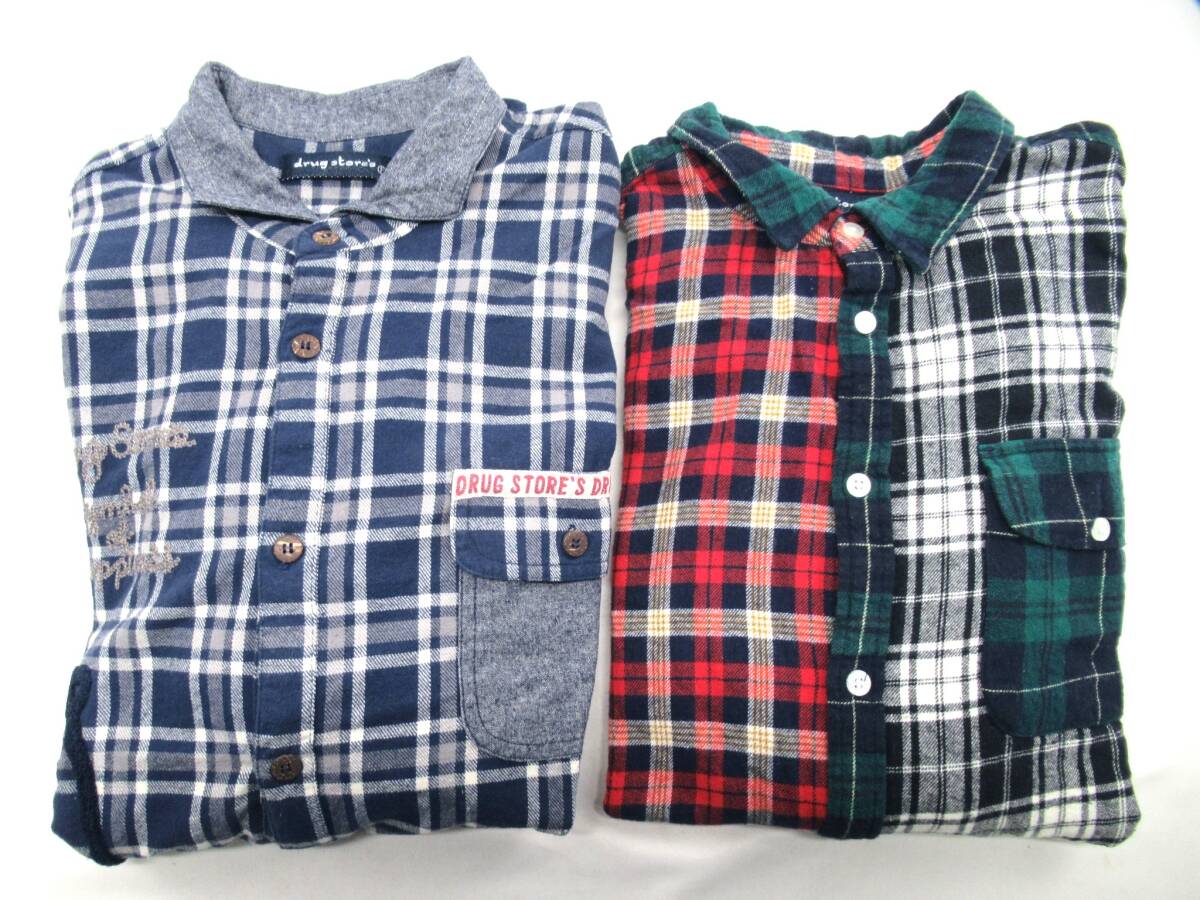 【送900円】1954 drug store's ドラッグストアーズ コットンチェックシャツ 2点まとめ ロングスリーブ 長袖 刺繍 羽織り F拍卖