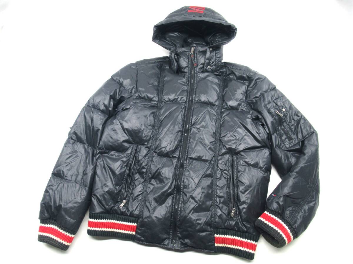 【送900円】2370 TOMMY HILFIGER トミーヒルフィガー リブニットダウンジャケット ジャンパー アウター フーディー ブラック S 拍卖