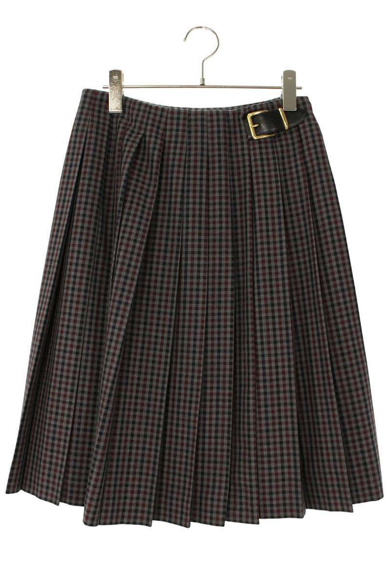 ミュウミュウ サイズ:36 MG2063 ベルト付きロゴパッチチェック柄スカート 中古 BS99拍卖