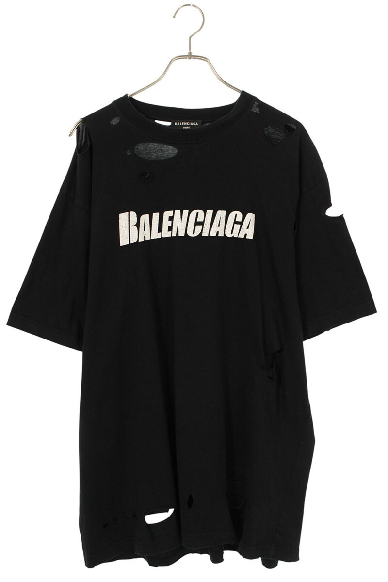 バレンシアガ サイズ:XXS 651795 TKVB8 デストロイ加工ロゴプリントTシャツ 中古 SB01拍卖