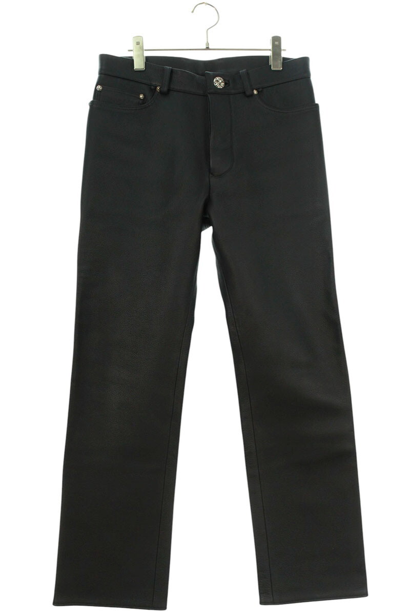 クロムハーツ ロングパンツ サイズ:30インチ LTHR PANTS レザーパンツ クロスボールボタンロングパンツ 中古 GZ11拍卖