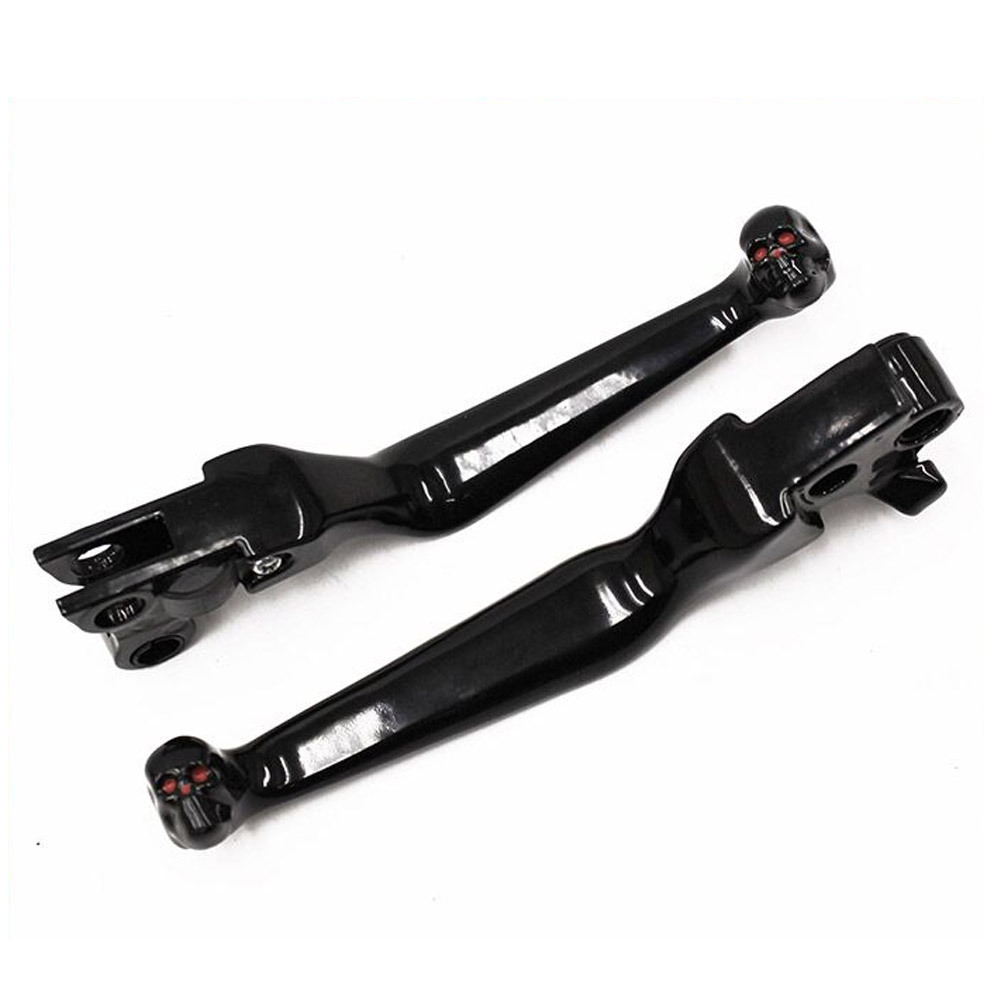 【特】ハーレーXL/FXST/FLST/FLHT/FLHR 96-03年 アルミ製 ブレーキ&クラッチ 髑髏 レバーセット 黒拍卖