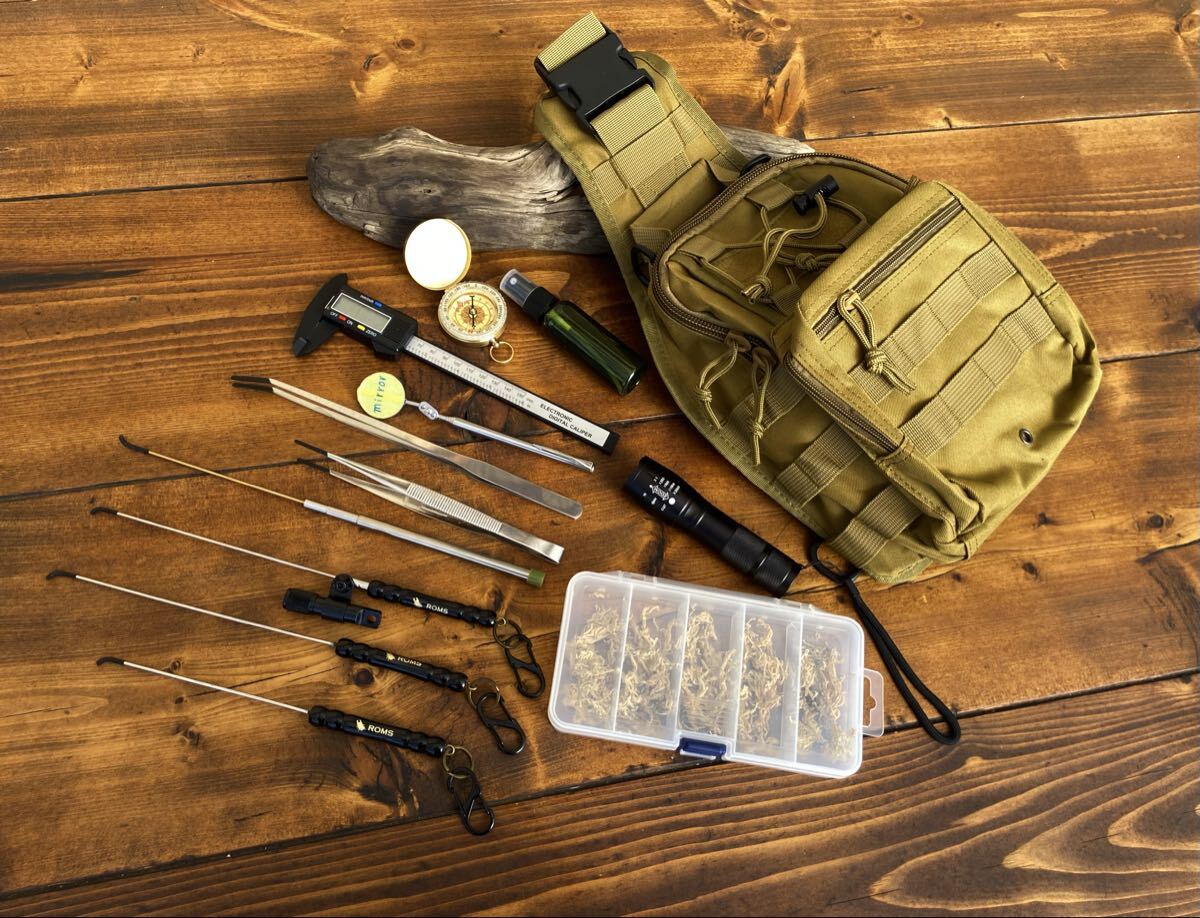 クワガタ採集セット ブラック オリジナル掻き出し棒 デジタルノギス 採集ケース ハンドメイド 昆虫採集道具 コンパス コンパス拍卖