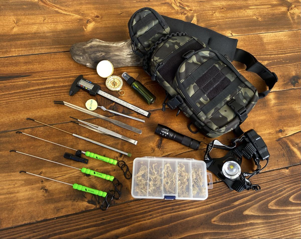 クワガタ採集セット かき出し棒 採集道具 デジタルノギス 迷彩柄 採集ケース オリジナルかき出し棒 ハンドメイド 蛍光グリーン拍卖