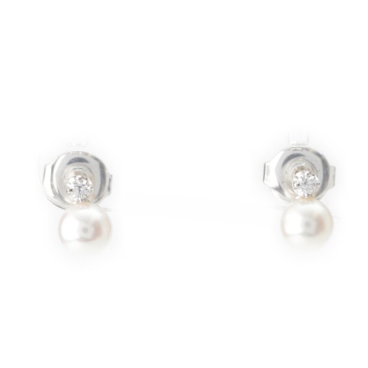 ミキモト K18WG パール ダイヤ 750 5.0mm ピアス K18 PE-1688PU ホワイト 1.5g【中古】拍卖