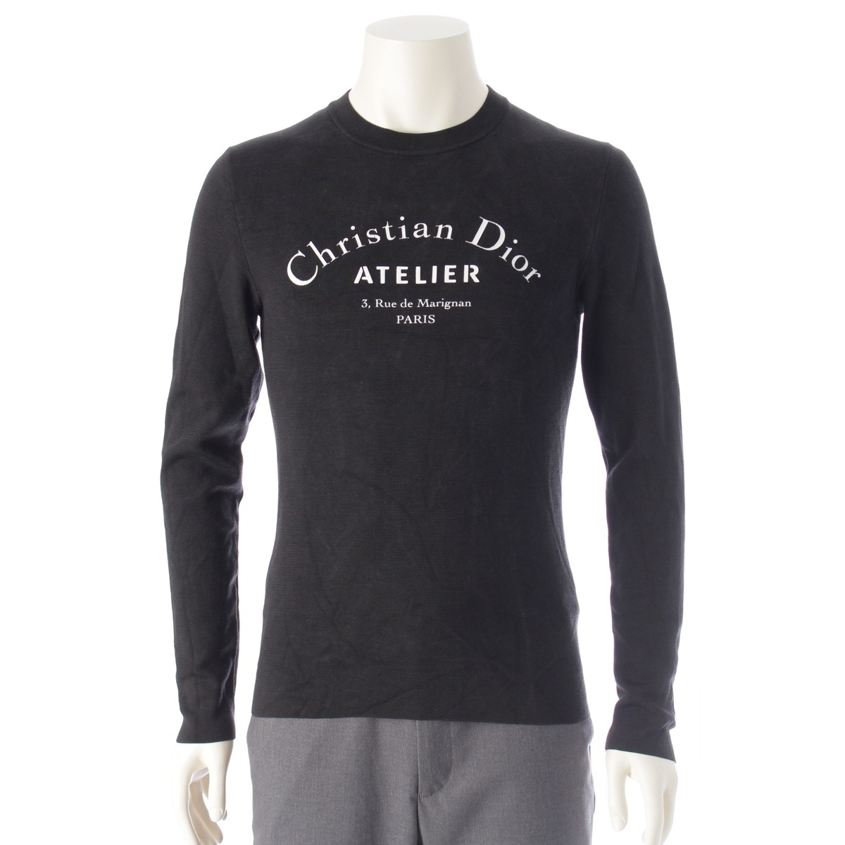 ディオール・オム 18年 シルク混 ウール アトリエロゴ トレーナー スウェット 863M657IT313 ブラック S【中古】拍卖