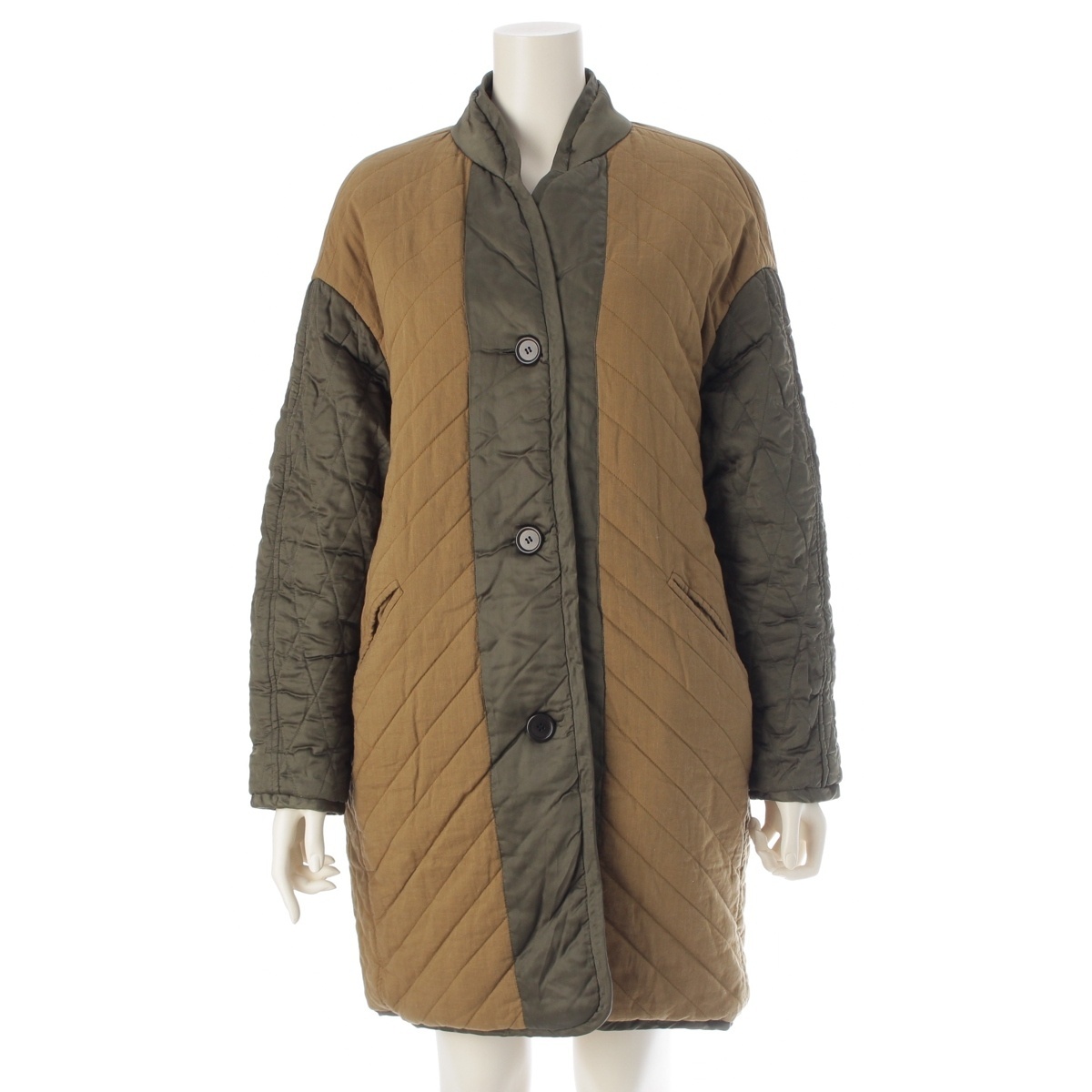 イザベルマラン エトワール 総柄 キルティング ライナー 中綿 リバーシブル コート ブラウン×カーキ 36【中古】拍卖