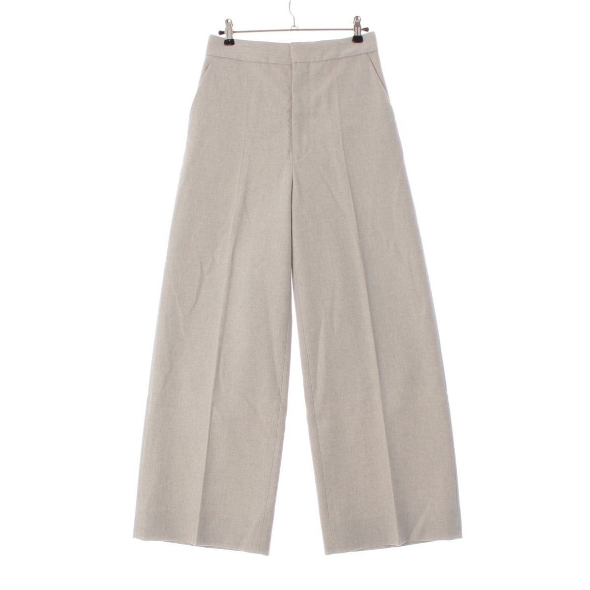 ドゥロワー 23年 ウール ワイド スラックス ノータック パンツ 6514-236-1357 グレー 34【中古】拍卖
