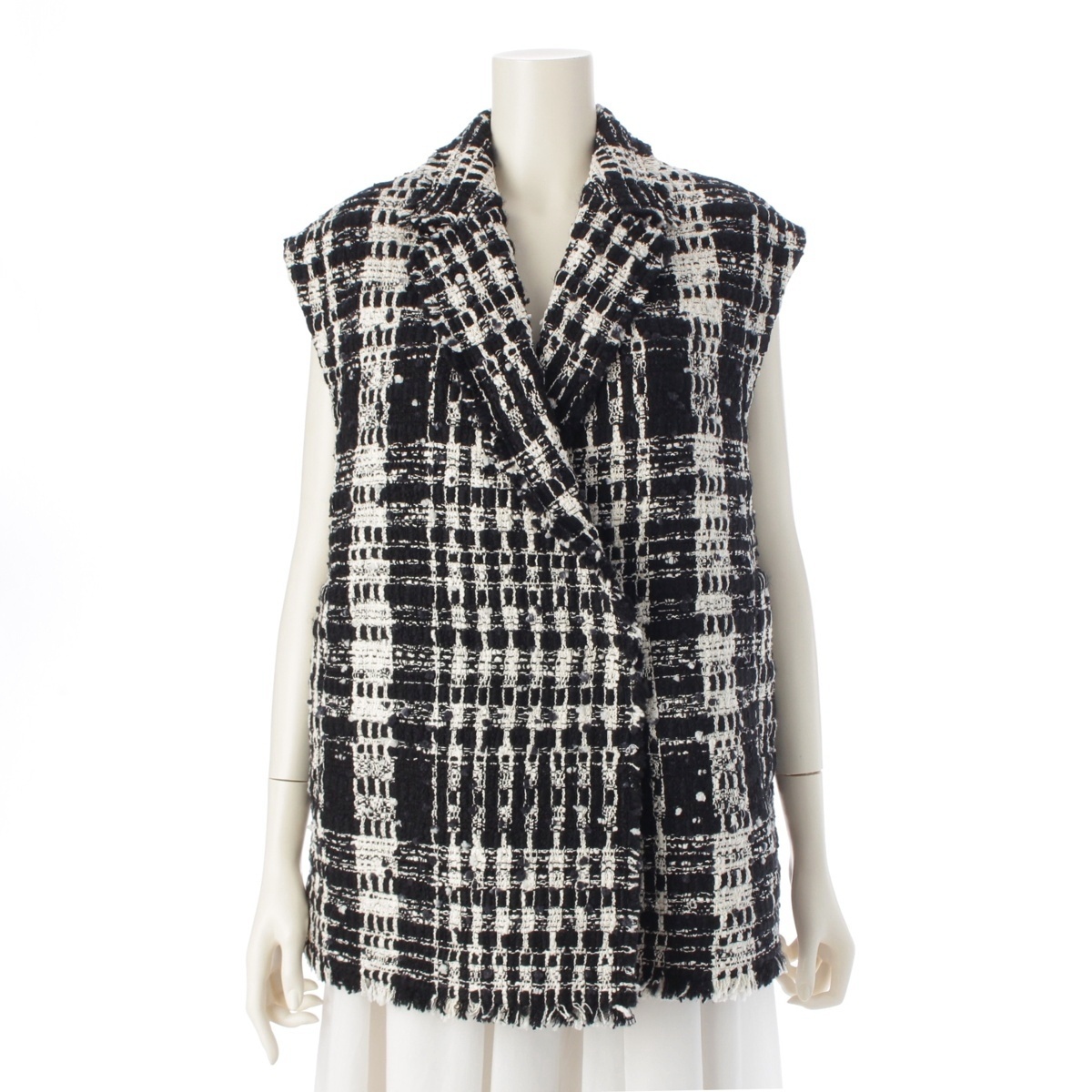 ドゥロワー 23AW WINTER1 BOUCLETWD ツイード ブークレ ノースリーブ ジャケット 6522-299-0822 ブラック 36【中古】拍卖