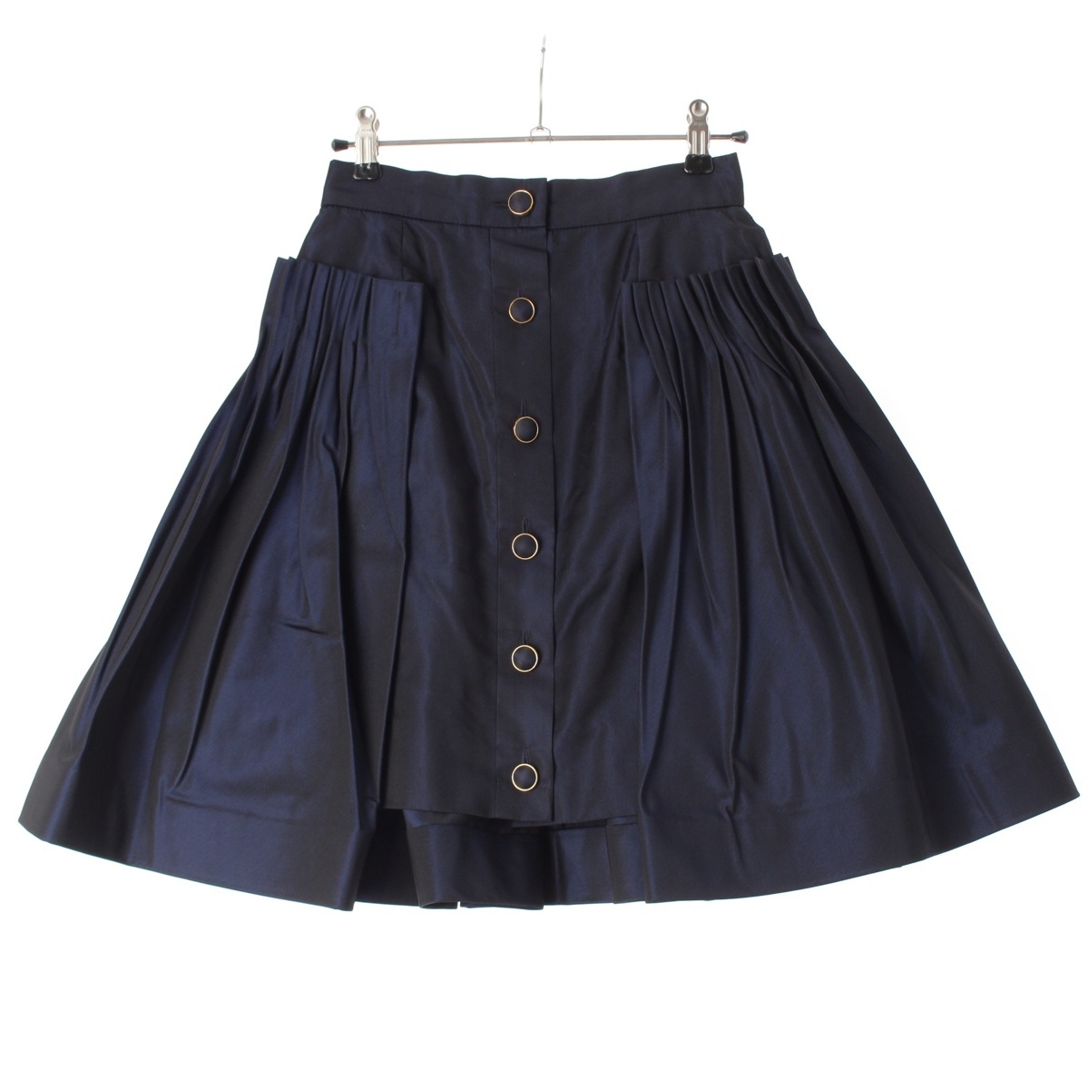 シャネル シルク ヴィンテージ プリーツフリル スカート ブラック ネイビー 36【中古】拍卖